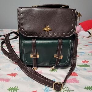 Elegant Brown and Green Leather Bag